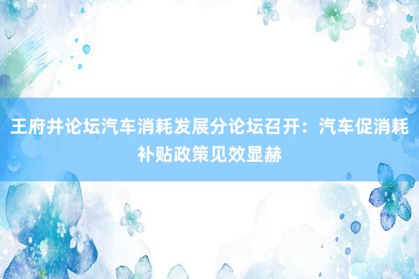 王府井论坛汽车消耗发展分论坛召开：汽车促消耗补贴政策见效显赫